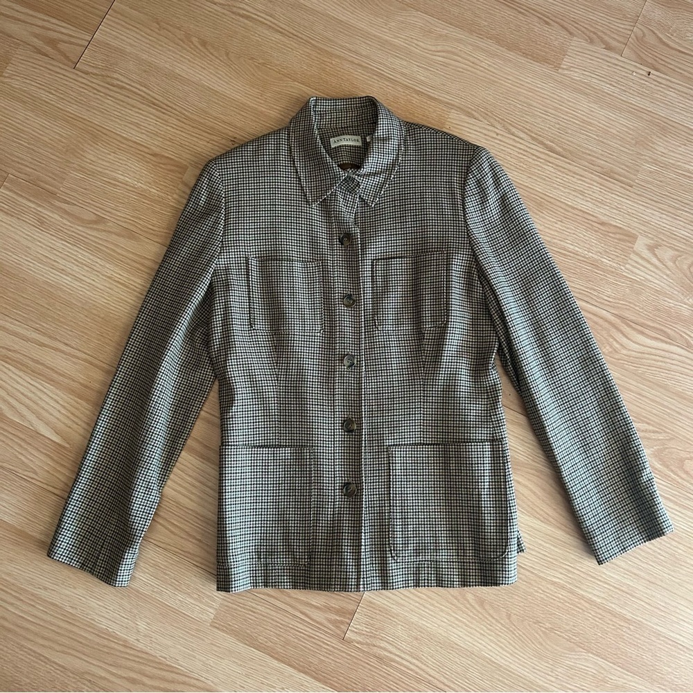Vintage Ann Taylor Houndstooth Wool Blend Jacket Women’s 6